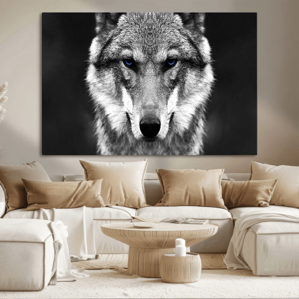 Black and White Wild Wolf Wall Art Canvas Print