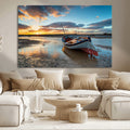 Small Boat At The Beach Sunset Wall Art, Boat Sunset Wall Art Canvas Print