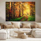 Sunlight Through Trees Wall Art Canvas Print | Autumn Forest Wall Art
