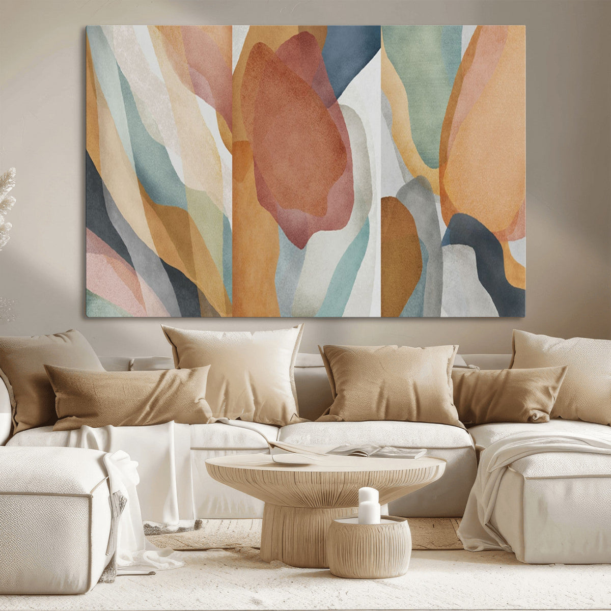 Boho Wall Art Canvas Print Set, Watercolor Boho Wall Art