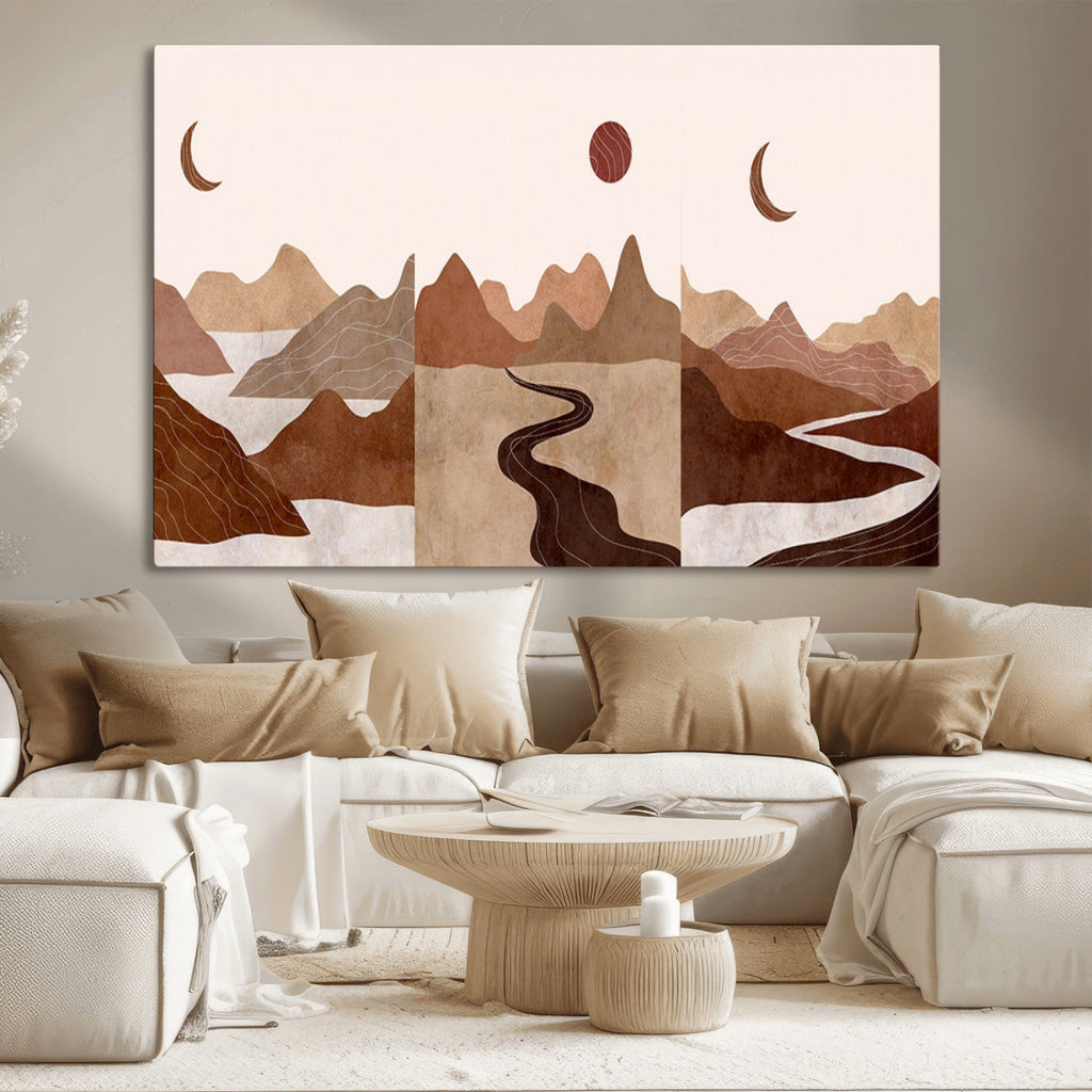 Boho Wall Art Canvas Print Set | Mid-Century Bohemian Wall Artwork, Boho Neutral