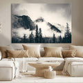 Forest Mountain Print | Black and White Canvas Wall Art with Misty Forest Design