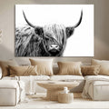 Black White Scottish Highland Cow Cattle Art Print Farmhouse Decor