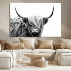 Black White Scottish Highland Cow Cattle Art Print Farmhouse Decor