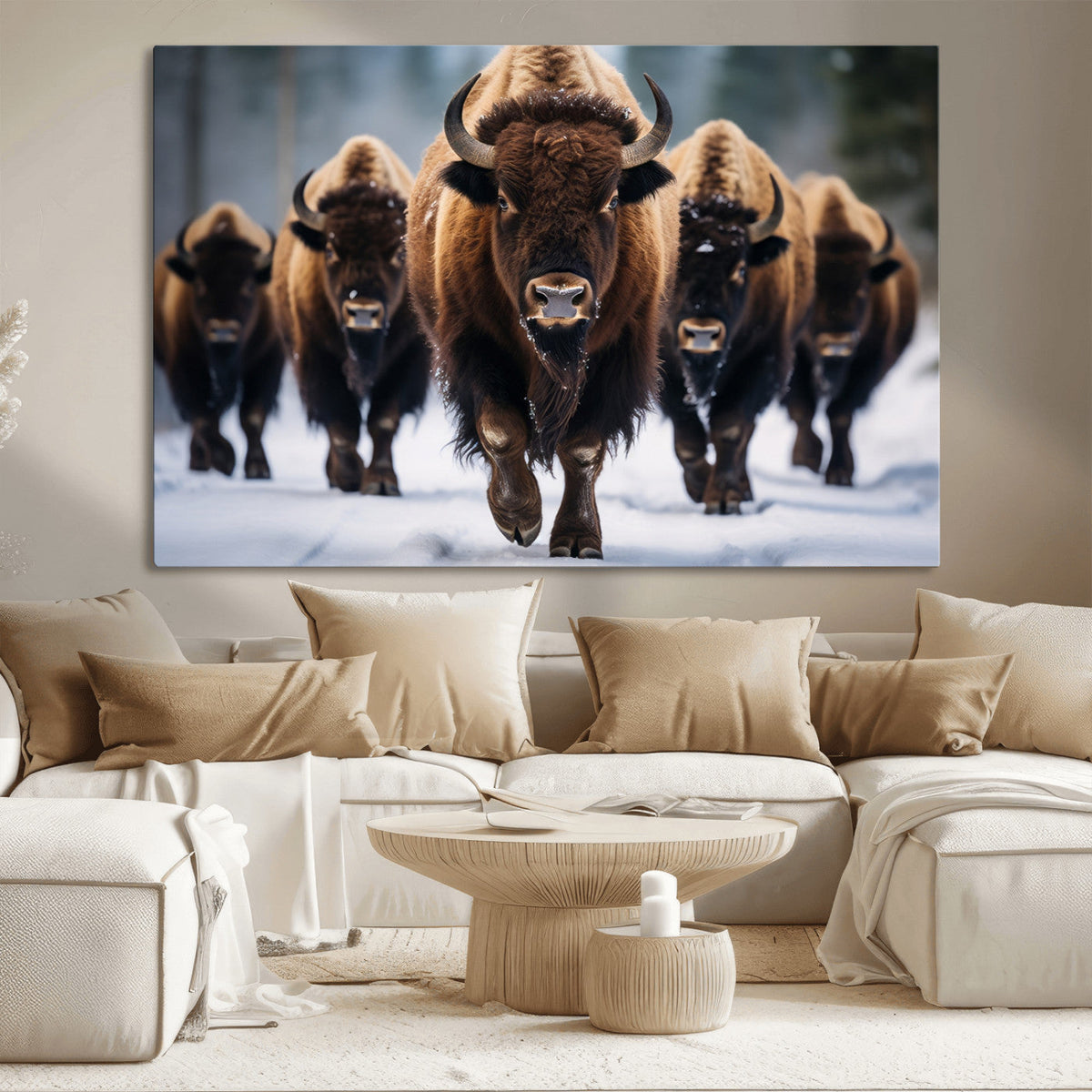 Buffalo Wall Art Canvas Print, American Bison Herd Wall Art