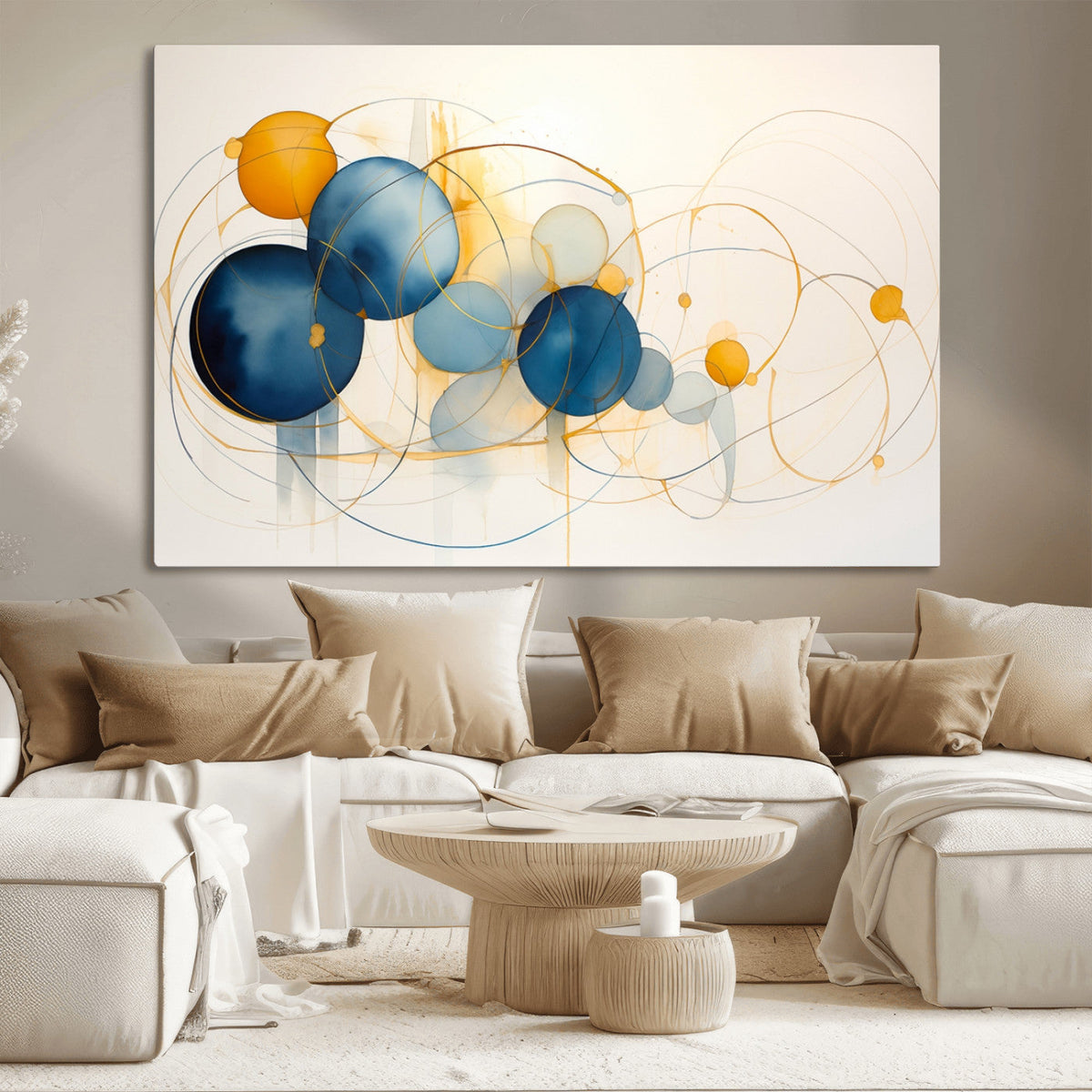 Geometric Blue Orange Abstract Wall Art Canvas, Geometric Blue Orange Canvas Print