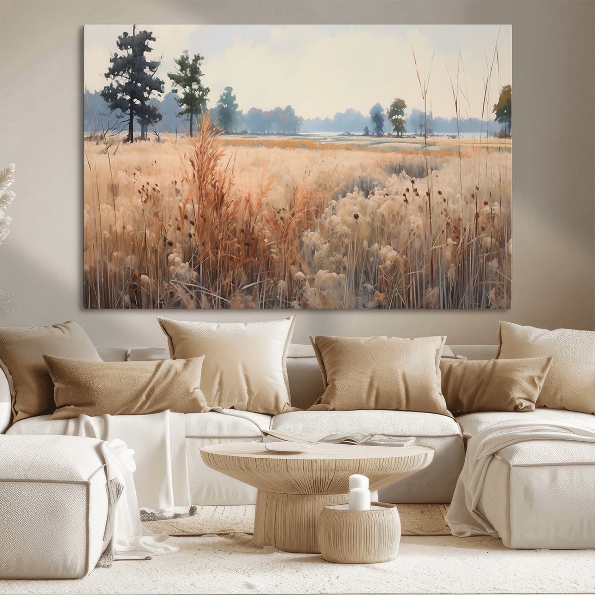 Golden Fields Canvas Wall Art Print | Serene Minimalist Landscape for Modern Decor