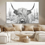 Rustic Charm, Cow Longhorn Black White Bighorn Wall Art