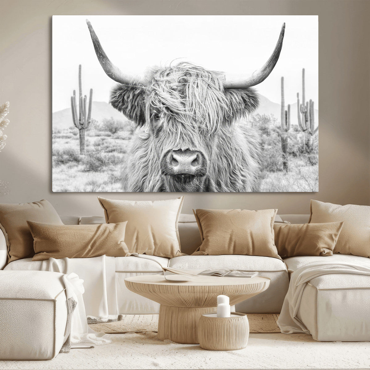 Rustic Charm, Cow Longhorn Black White Bighorn Wall Art