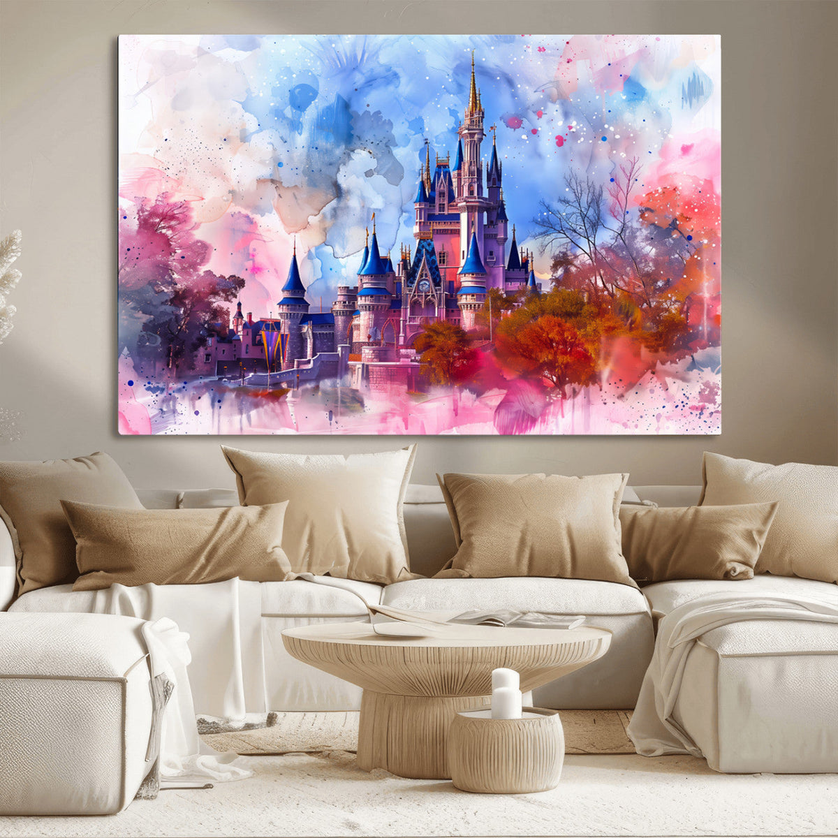 Disney Wall Art: Dreamy Watercolor Cinderella Castle Canvas Print