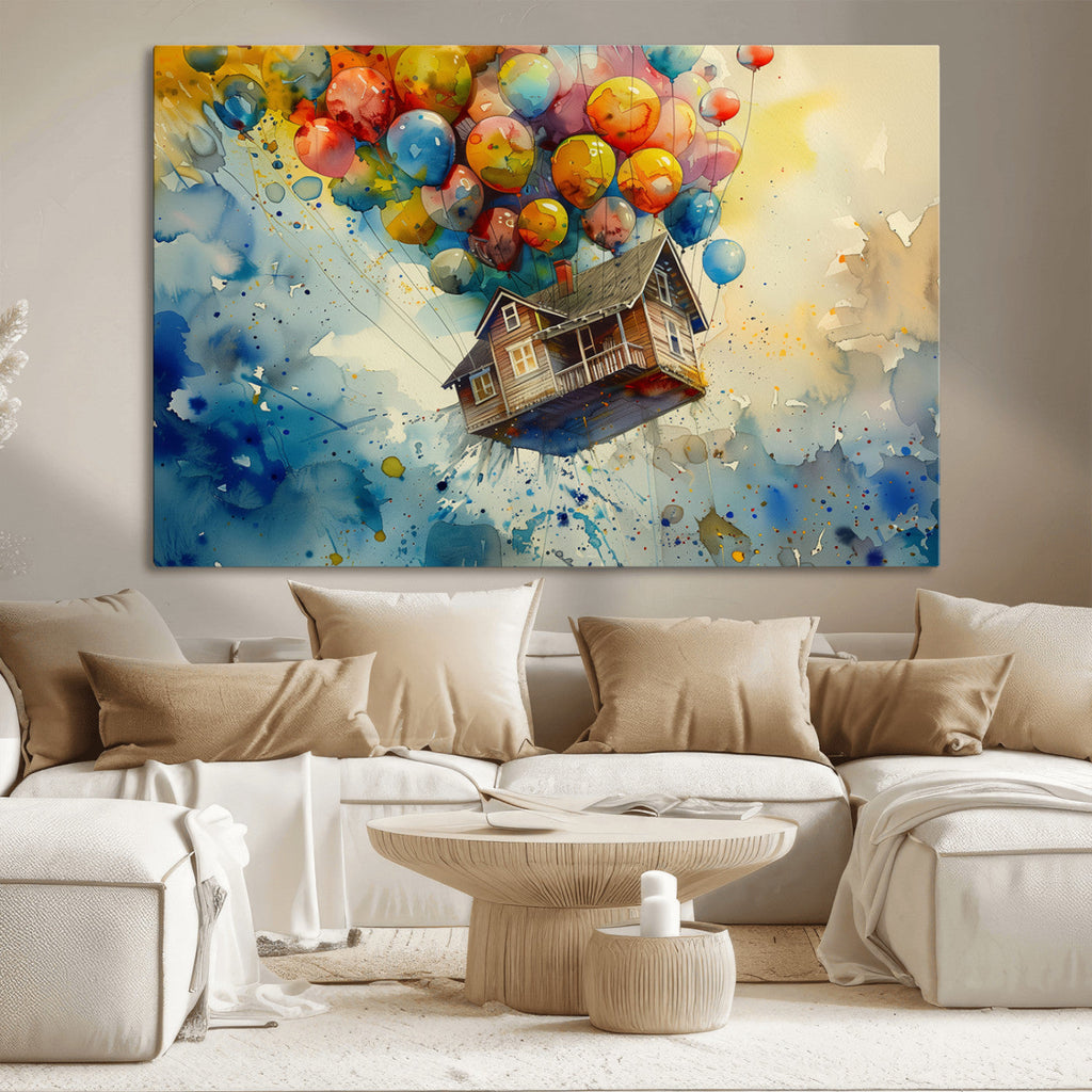 UP-Inspired Floating House with Balloons Canvas Art | Colorful Wall Decor