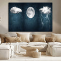 3 Piece Indigo Cloud Wall Art, Thunderstorm Moon Cloud Artwork