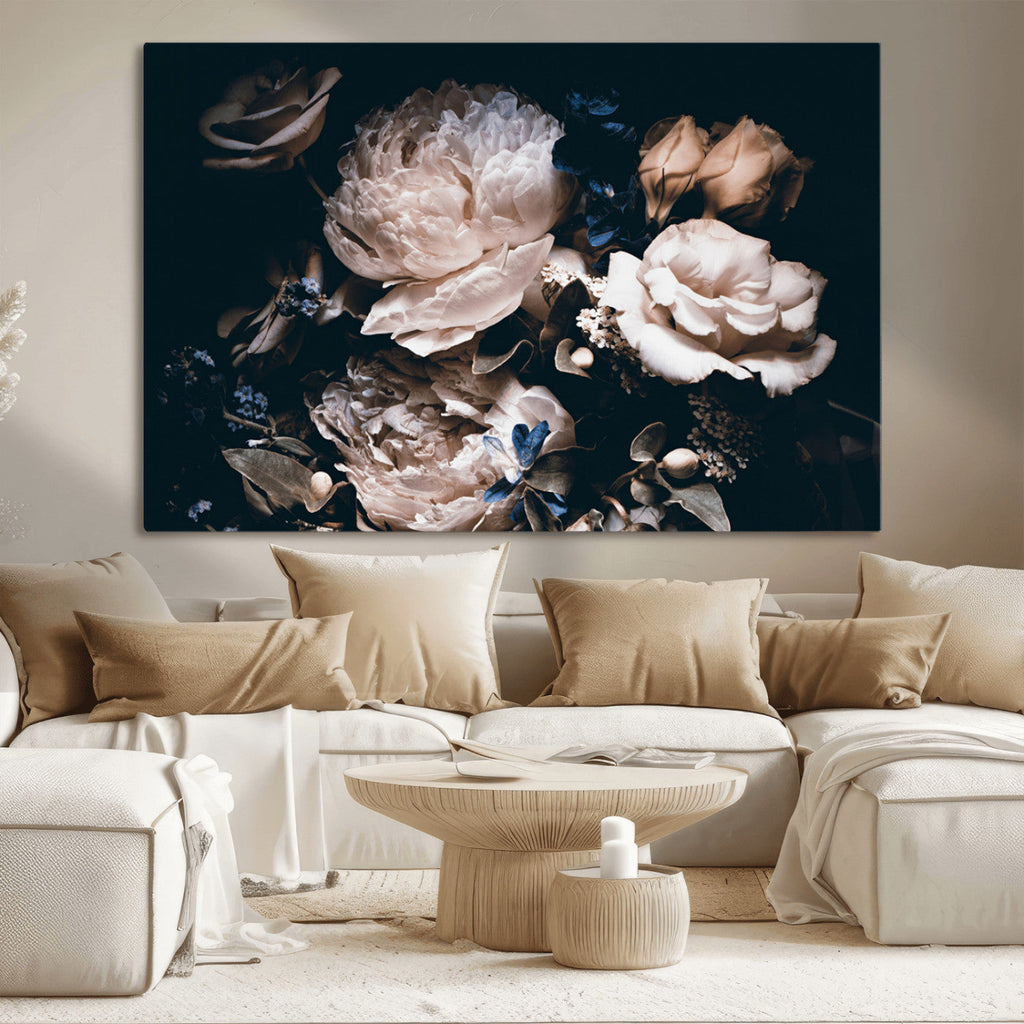 Pink Peonies Flowers Large Canvas Art Print