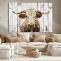 Rustic Longhorn Bull Wall Art Canvas Set