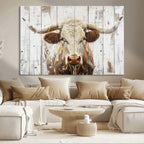 Rustic Longhorn Bull Wall Art Canvas Set