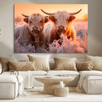 Highland Cows at Sunrise Wall Art Canvas Set