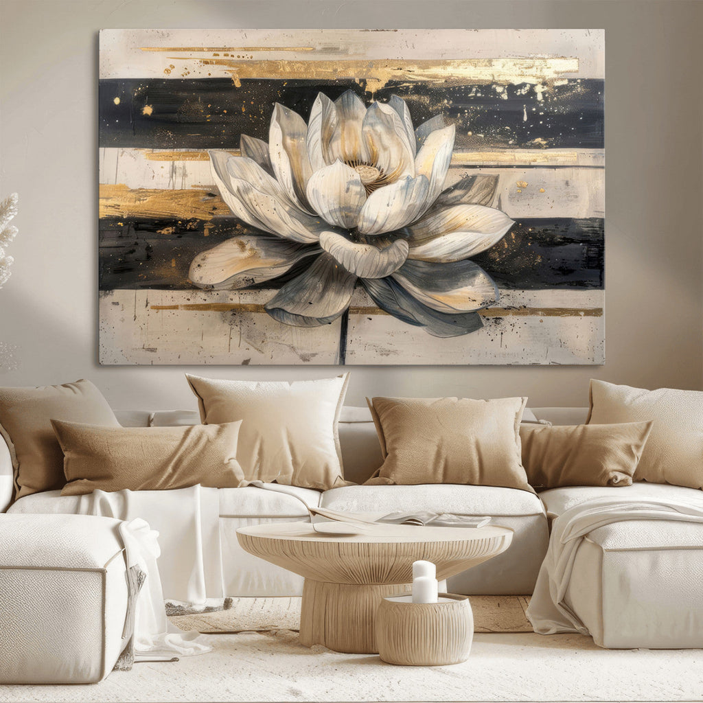 Lotus Flower Wall Art | Framed Abstract Floral Canvas