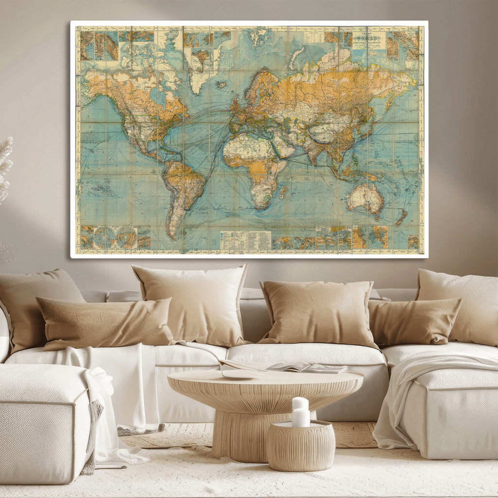 Push Pin World Map Canvas Print | Travel Tracker Wall Art for Couples