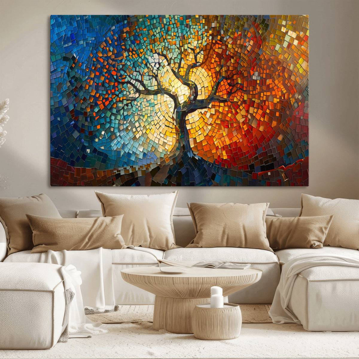 Yggdrasil Tree of Life Mosaic Stained Glass Wall Art Canvas Print