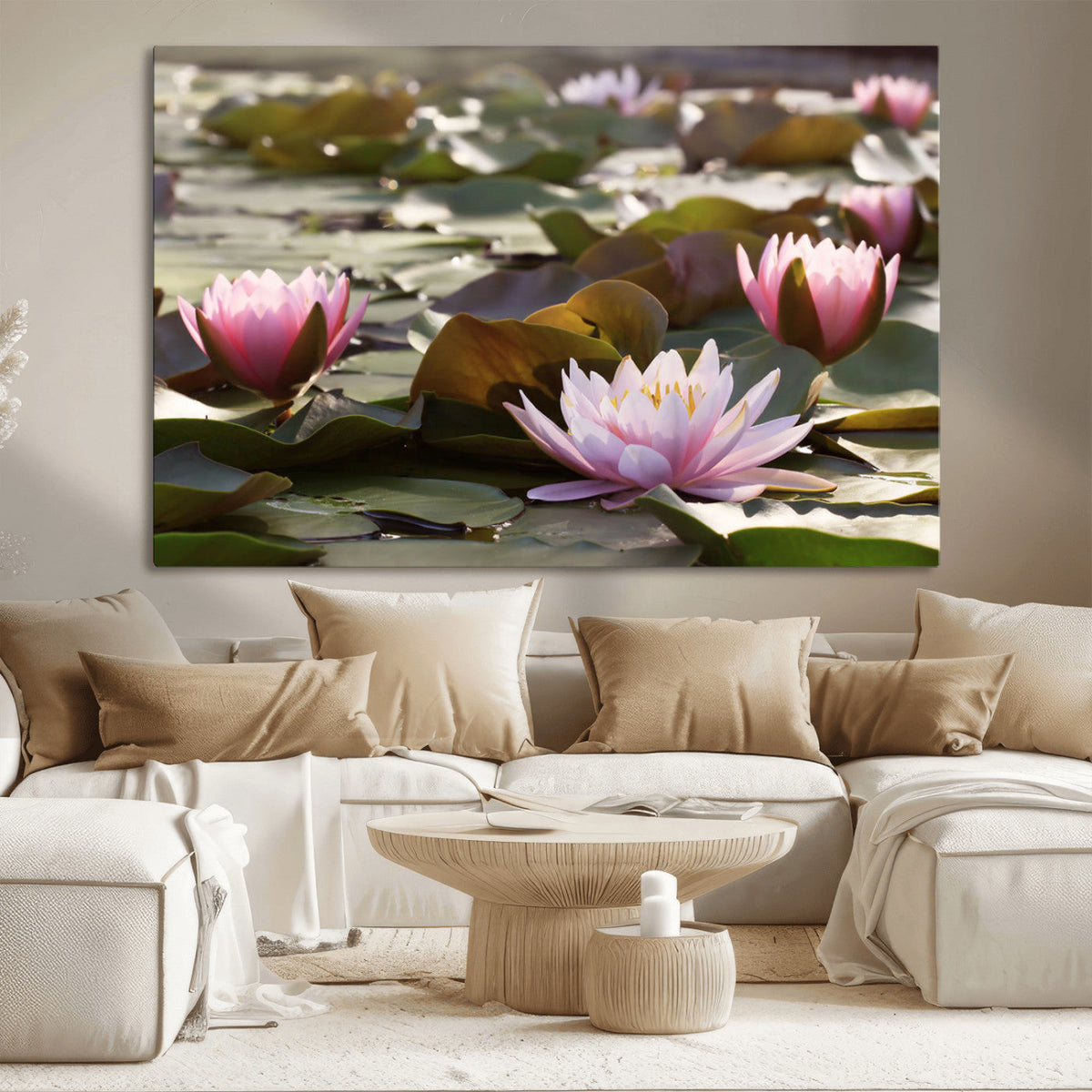 Lotus Flower Wall Art Canvas Print, Water Lily Large Wall Art for Yoga Room Decor