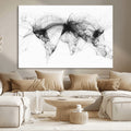 Flight Routes Air Traffic Map Canvas Wall Art, World Flight Routes Print