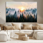 Abstract Forest Wall Art, Serene Nature Canvas Print with Misty Forest Design for Modern Home Decor