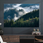 Misty Forest Wall Art Canvas Print | Pine Hills with Foggy Trees
