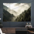 Misty Valley Wall Art Canvas Print | Foggy Forest and Pine Trees