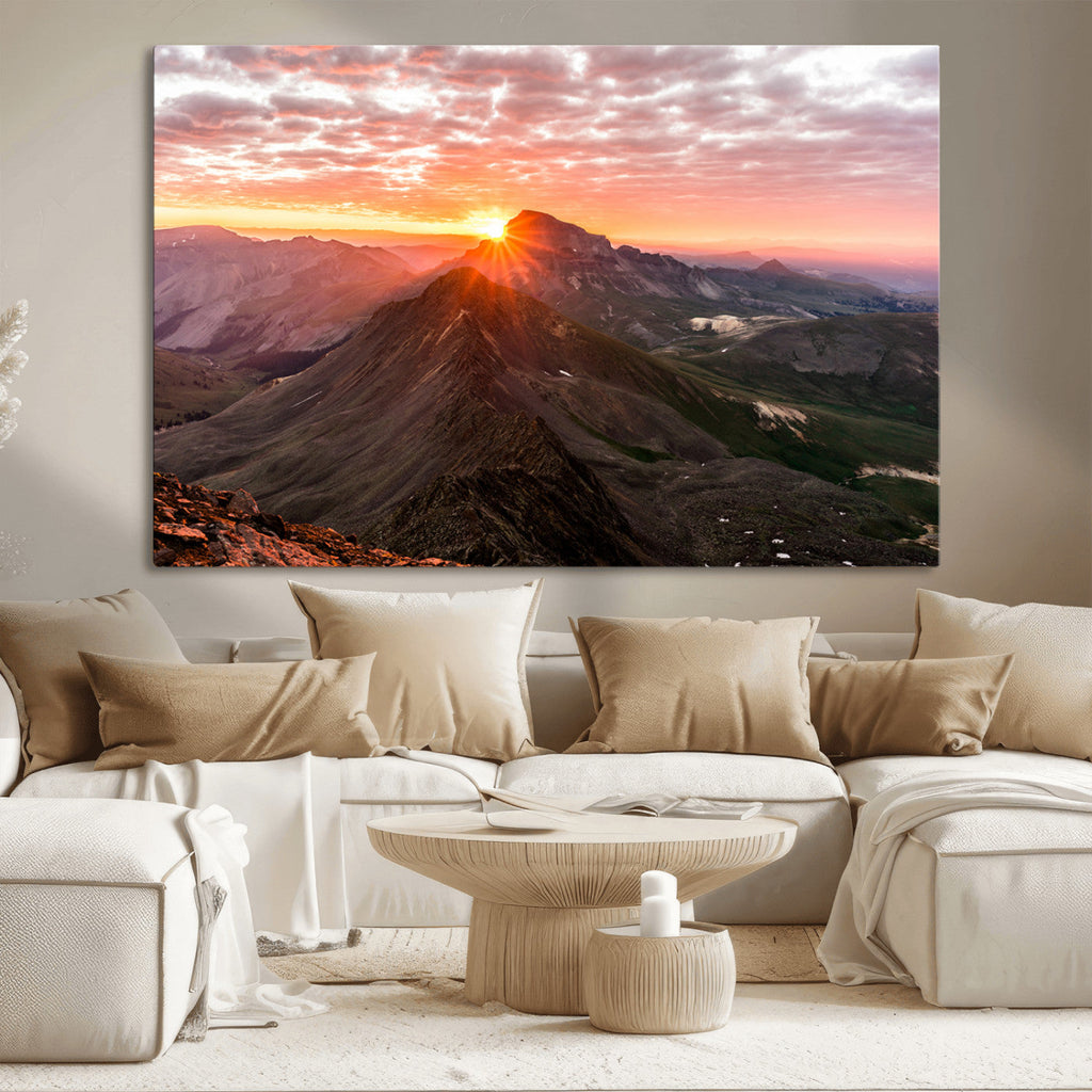 Mountain Sunrise Wall Art | Framed Alpine Ridge Canvas