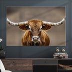 Texas Longhorn Wall Art Canvas Print | Rustic Brown Bull Western Decor