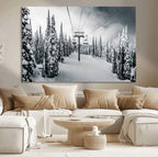 Snowy Pines Wall Art Canvas Print | Ski Lift in a Winter Forest