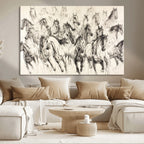 Abstract Horse Wall Art Canvas Print, Framed Horse Sketch with Galloping Herd