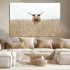 Texas Longhorn Wall Art Canvas Print, Framed Lone Cattle and Longhorn Bull Scene