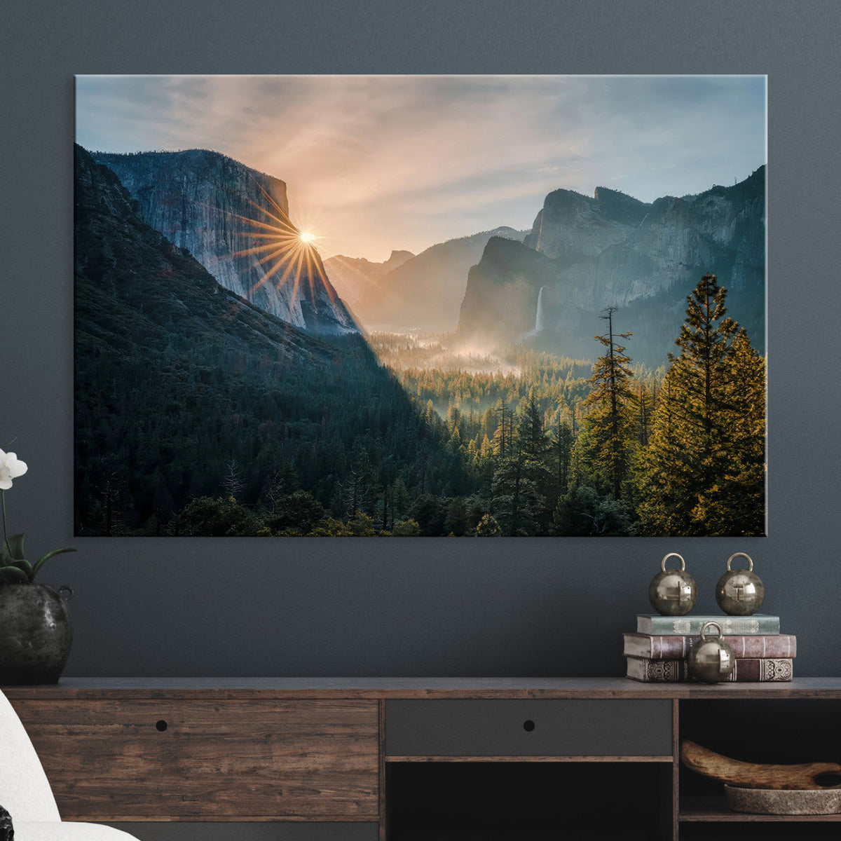 Yosemite Valley Wall Art Canvas Print, Framed Mountain Landscape National Park Art