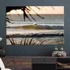 Sunset Surf Wall Art Canvas Print, Framed Golden Hour Waves Boho Beach Art