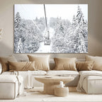 Snowy Ski Lift Wall Art | Framed Winter Mountain Canvas