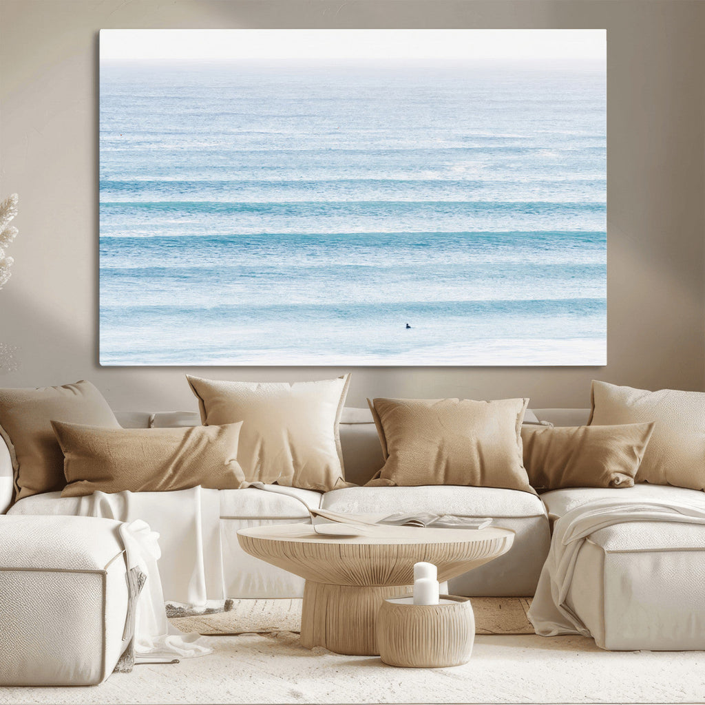 Ocean Wave Surfer Wall Art | Framed Minimal Seascape Canvas