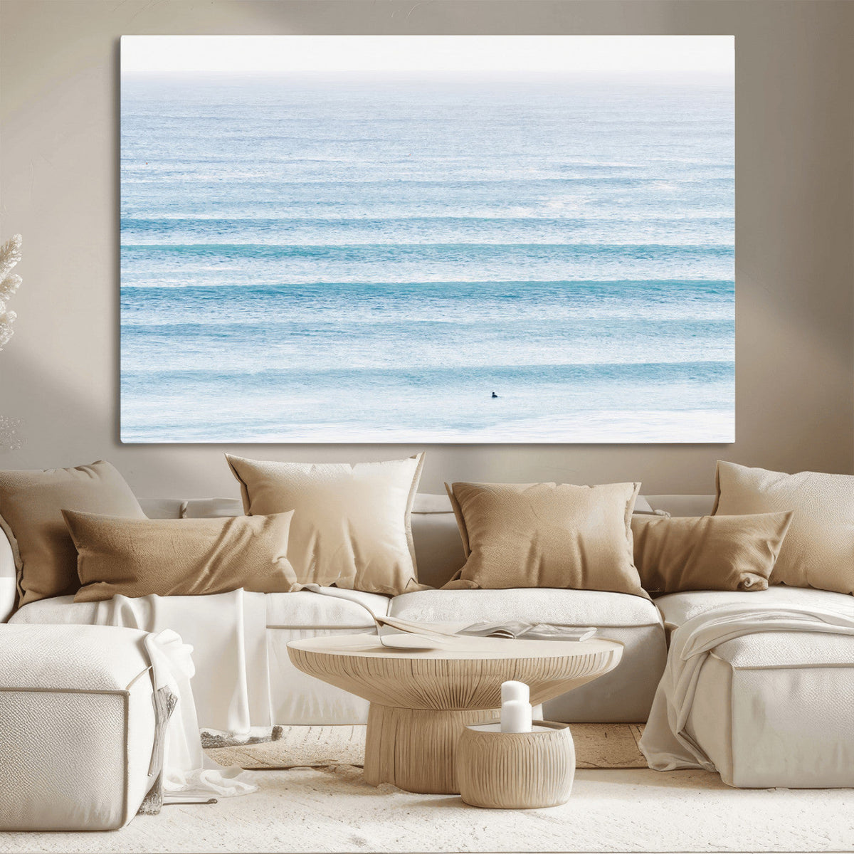 Ocean Wave Surfer Wall Art | Framed Minimal Seascape Canvas