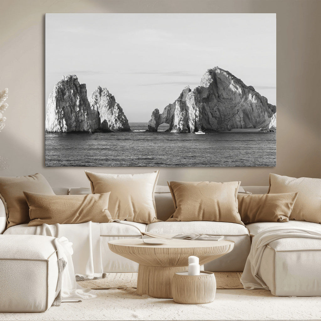 Coastal Wall Art | Framed Black White Ocean Canvas Artwork
