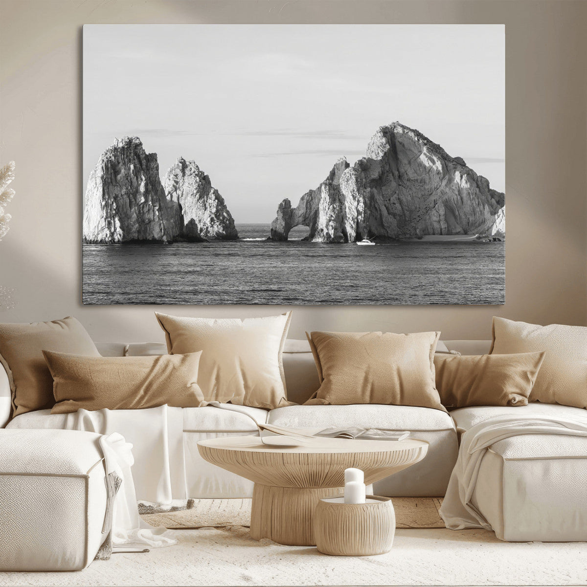 Coastal Wall Art | Framed Black White Ocean Canvas Artwork