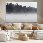 Surfer Fog Wall Art Canvas Print, Framed Foggy Beach and Coastal Surf Scene
