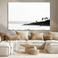 Surfer Cliffs Wall Art Canvas Print, Framed Black White Beach and Ocean Waves