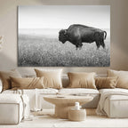 Bison Wall Art Canvas Print, Framed Rustic Wildlife Scene with Wild Buffalo