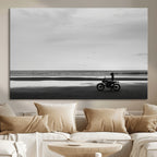 Motorcycle Beach Wall Art Canvas Print, Framed Vintage Biker Silhouette Artwork
