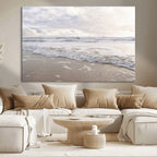 Ocean Waves Wall Art Canvas Print, Framed Coastal Shoreline Sea Foam Artwork