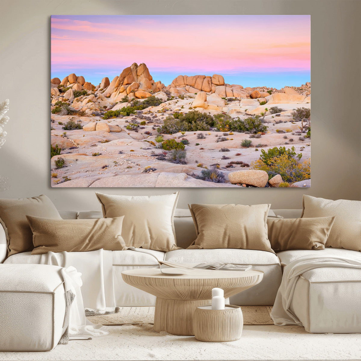 Vibrant Sunset Sky Wall Art Canvas Print, Framed Joshua Tree Desert Artwork