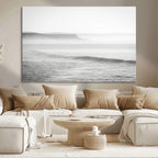 Black and White Seascape Wall Art Canvas Print, Framed Misty Ocean Waves