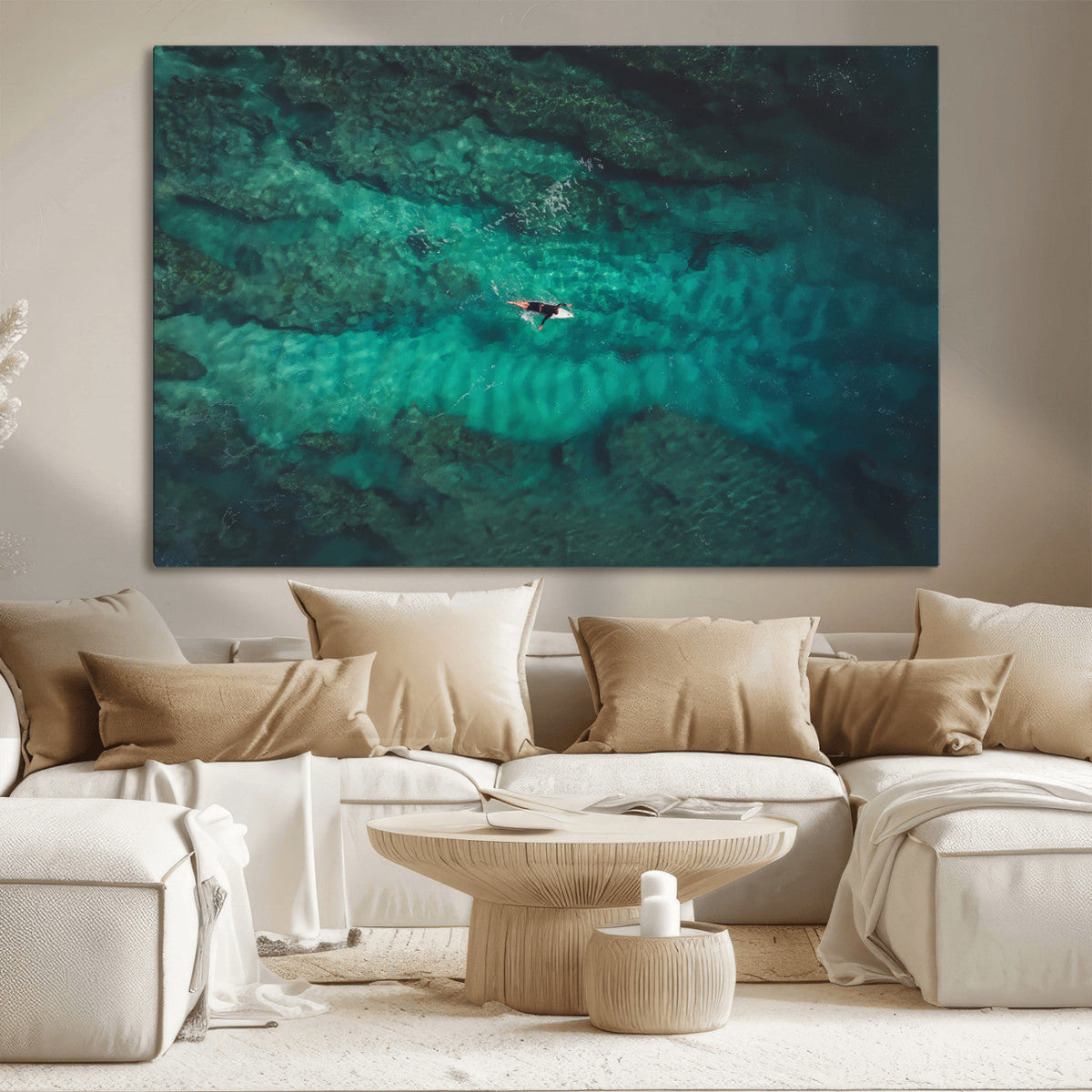 Ocean Surf Wall Art Canvas Print, Framed Vibrant Blue Waters Seascape Artwork