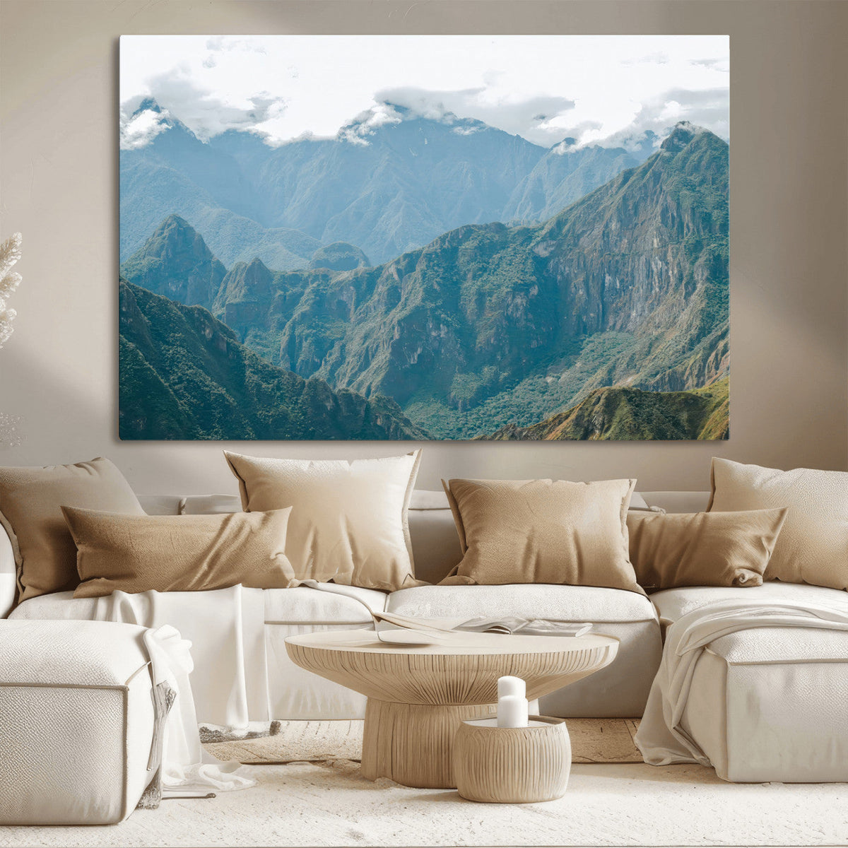 Misty Mountain Wall Art Canvas Print, Framed Cloudy Andean Art, Rugged Mountain Landscape
