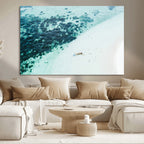 Minimal Beach Wall Art Canvas Print, Framed Ocean Swimming Art, Clear Ocean Decor